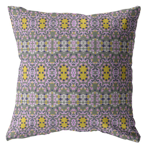 20” Purple Yellow Geofloral Indoor Outdoor Throw Pillow