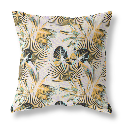 26” Yellow Black Tropical Indoor Outdoor Throw Pillow