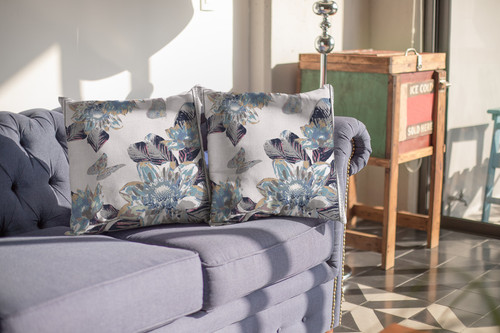 26” Gray White Butterfly Indoor Outdoor Throw Pillow