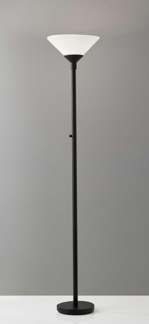 73" Black And White Torchiere Floor Lamp With White Acrylic Cone Shade Metal