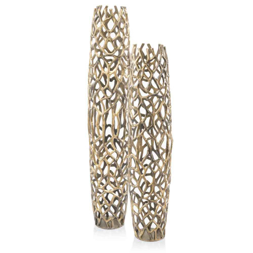47" Aluminum Gold Twigs Cylinder Floor Vase