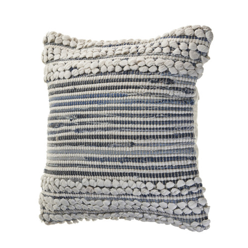 Set of Two Blue and Ivory Striped Cotton Throw Pillow