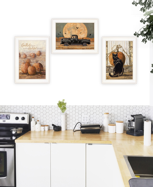 Set Of Three Harvest Moon White Framed Print Kitchen Wall Art - 608219235277