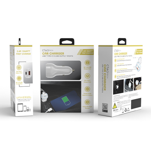 12V Car Charger USB-A & USB-C Output - White - 194162004379