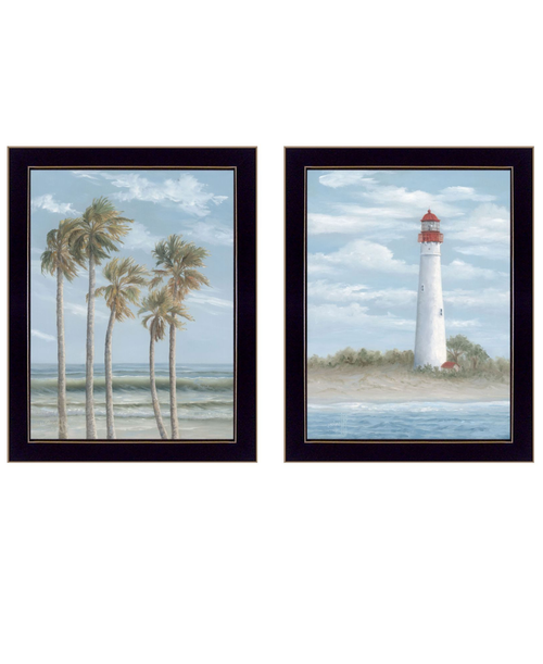 Set Of Two Cape May Lighthouse And Palm Trees Black Framed Wall Art - 880016614275