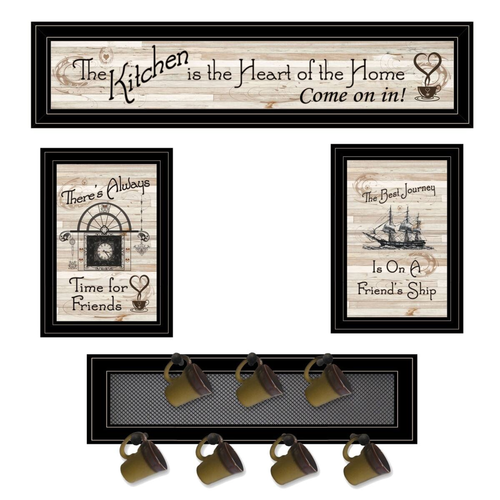 Set Of Four Kitchen Wall Art and Mug Rack - 608219142964