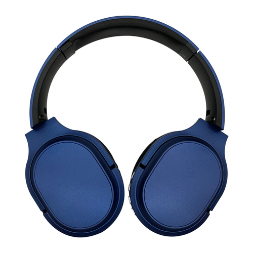 Navy Blue Bluetooth Headphone with black soft comfort padding & Chrome Silver Buttons with compact folding design