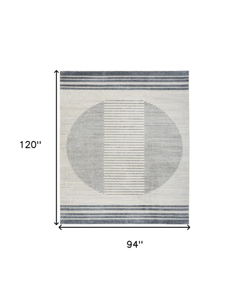 8' X 10' Blue And Ivory Geometric Washable Area Rug