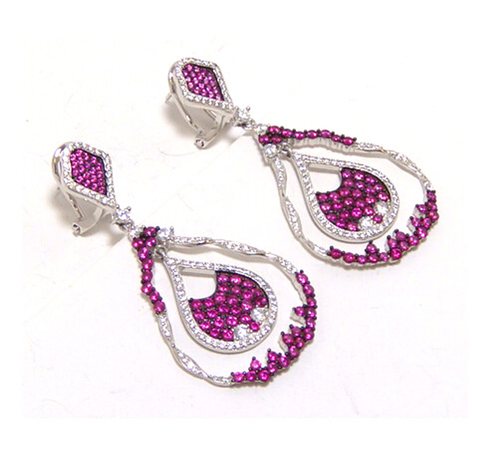White Diamond Simulated, Vintage-Style Drop Earrings in Sterling Silver