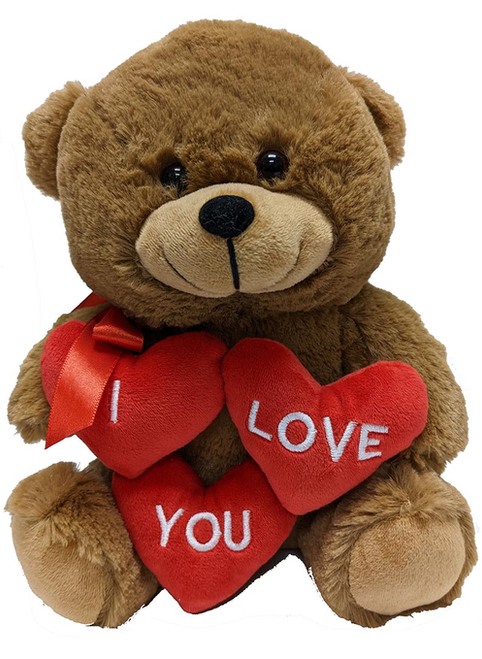 Plush Brown Bear with 3 Hearts