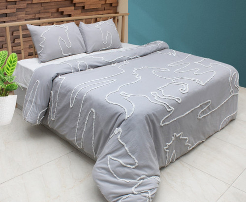 AWST Int'l "Lila" Elegant Horse Duvet Set- Gray w/ White- Queen