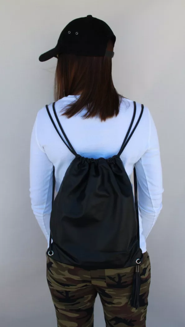 Leather Drawstring Backpack