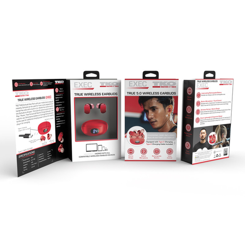 Exec Sport TWS Earbuds With Battery Indicator- Red