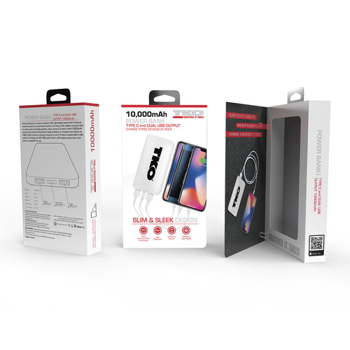 Super Slim High Performance Dual USB 10,000 mAh Solid Powerbank - White