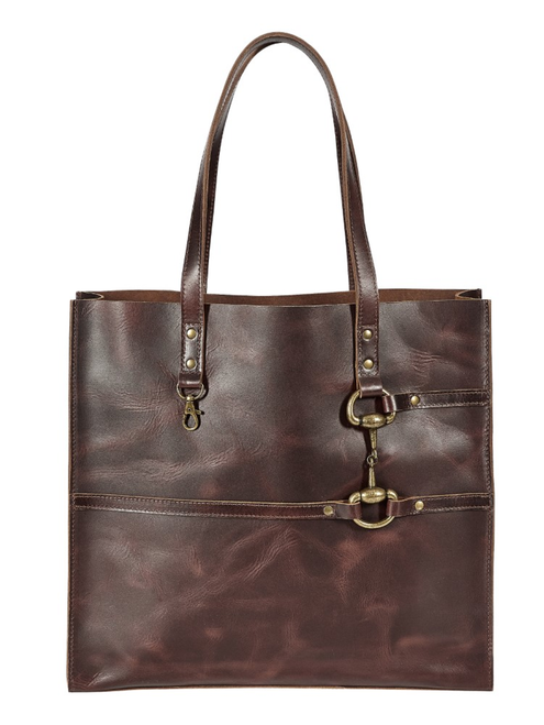 AWST Int'l Snaffle Bit Leather Tote Bag- Brown