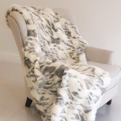 Plutus Ivory Rabbit Faux Fur Handmade Luxury Throw