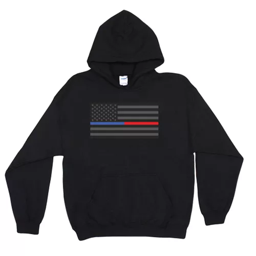 Pullover/Hooded Police/Thin Blue & Red Line Black
