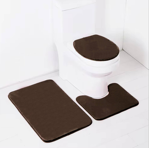 Burgundy 2 Piece Striped Fake Fur Rabbit Bathroom Bath Mat