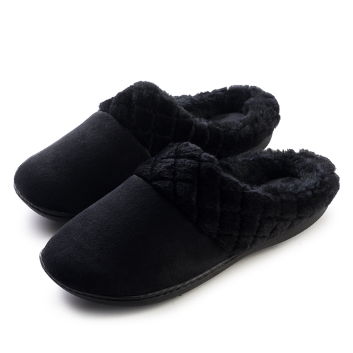 Women's Velour Slippers Memory Foam Clog Quilted Faux Fur Collar
