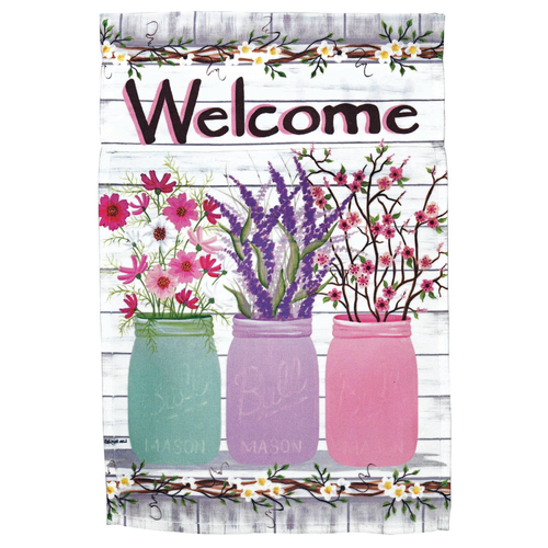 Welcome Jars Of Flowers House Print Flag
