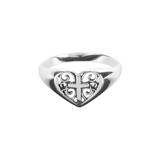 Ring Filigree Heart/Cross Silver Size 6
