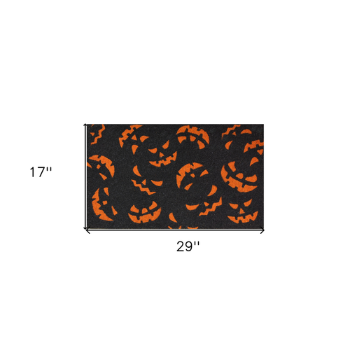 17" X 29" Black and Orange Coir Jackolantern Outdoor Halloween Door Mat