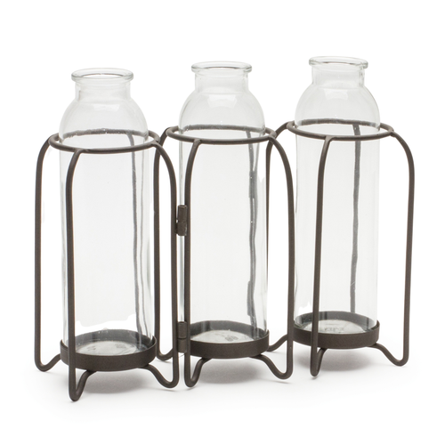 Bottle Vases in Iron Holder