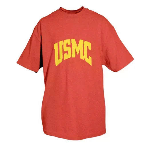 USMC Red T Shirt With Yellow Imprint