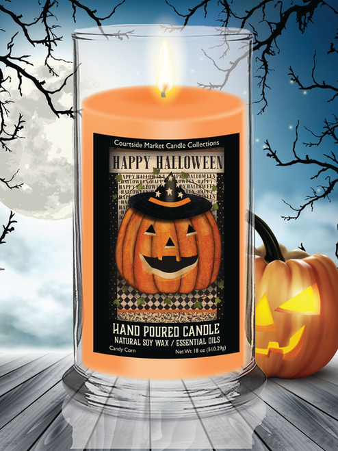 Courtside Market Jack O Lantern Witch Hat Status Candle Glass