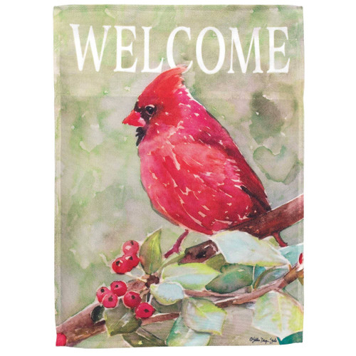 Cardinal On Branch Flag Poly Garden