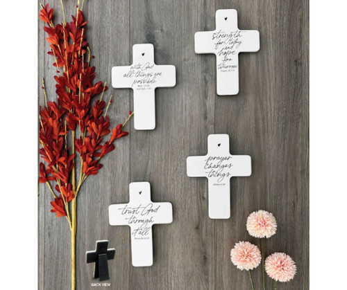 Tabletop Cross White With God All Things