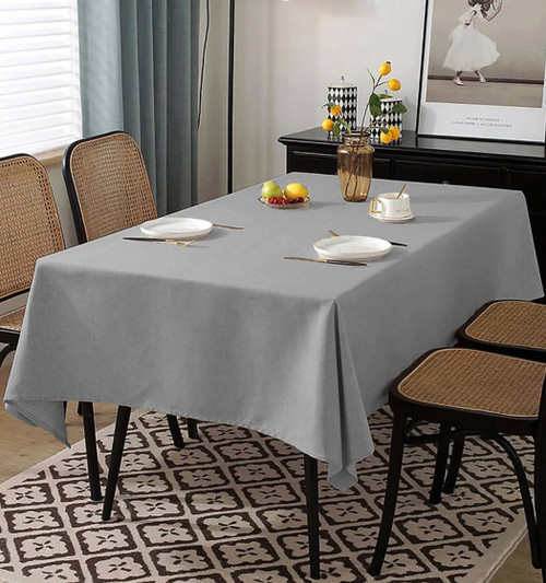 Grey PEVA Vinyl Tablecloth With Flannel Backing Table Cover