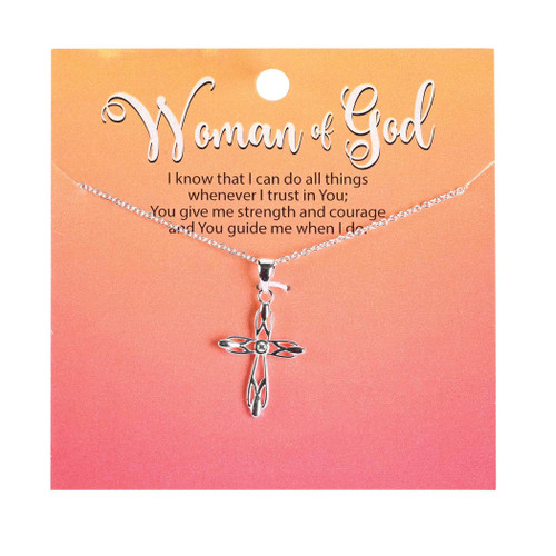 Necklace Open Bud Cross/Cz 18Long