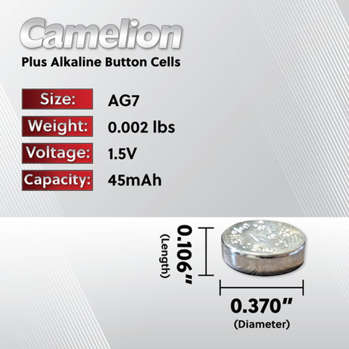 Camelion AG7 Alkaline Button Cell 20 Pack (2 x 10Ct)