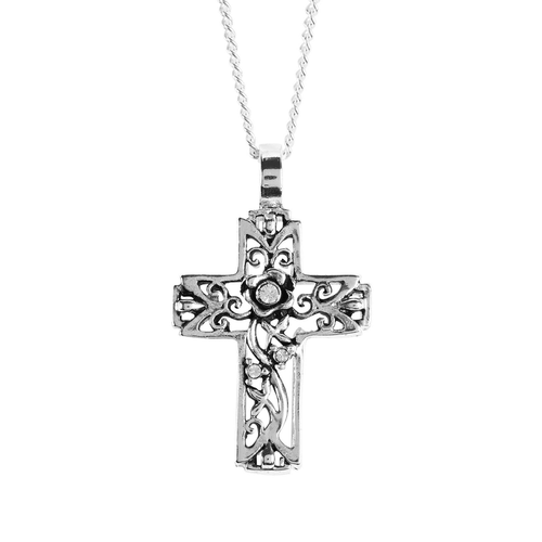 Necklace I Live On Floral Cross
