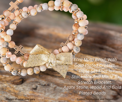 Bracelet Triple Crosses Ecru Beads