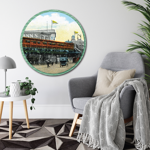 Courtside Market 143th Street & Third Avenue, Bronx, New York Postcard Circular Wood Decor