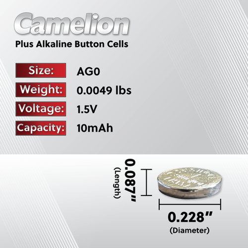 Camelion AG0 Alkaline Button Cell 20 Pack (2 x 10Ct)