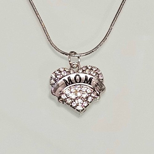 Love MOM Heart Shaped Pendant With Crystals And Chain