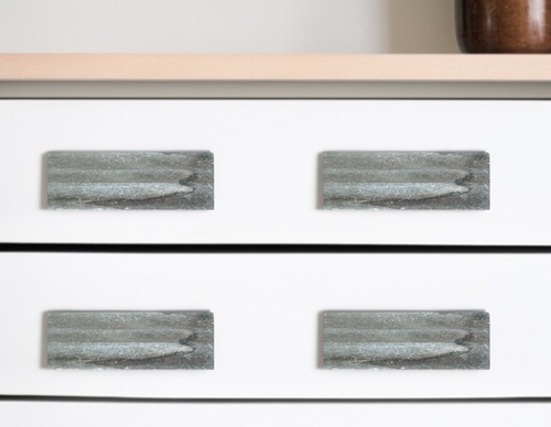 Set of Six Gray Stone Rectangular Drawer Pull Knobs