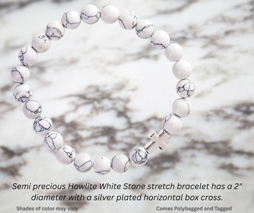 Bracelet Howlite White Stone With Cross