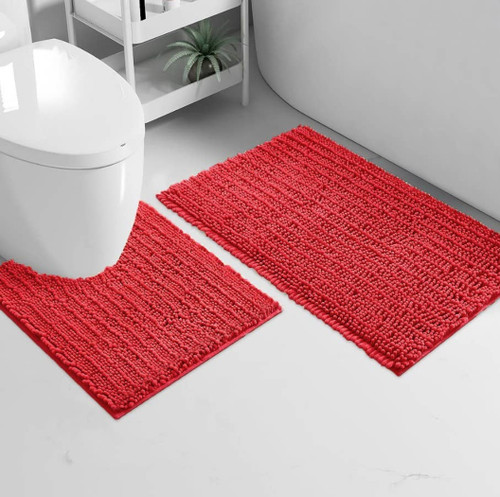 2 Piece Set Blue Cozy Plush Soft Chenille Bath Mat