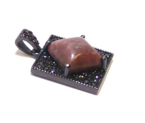 Square-Shaped Natural Stone Pendant in Sterling Silver