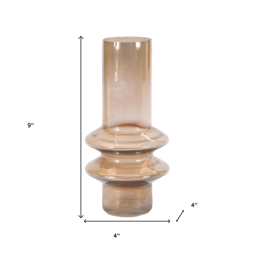 Set of Two Translucent Taupe Glass Cylinder Table Vases