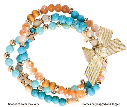 Bracelet Triple Turquoise Ecru Beads