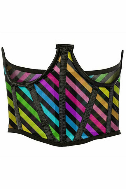 Lavish Stripes Print Mesh Open Cup Waist Cincher