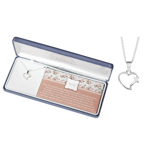 Necklace Mom God Gave Me Heartcross Silver Plate