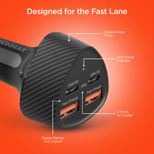 HyperGear SpeedBoost 50W QUAD Car Charger with PD/PPS