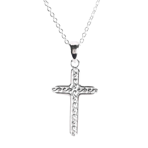 Necklace Scroll Cross Silver-Plated 18L