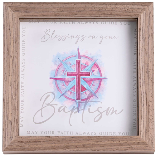 Framed Art Pink Cross Blessing Baptism